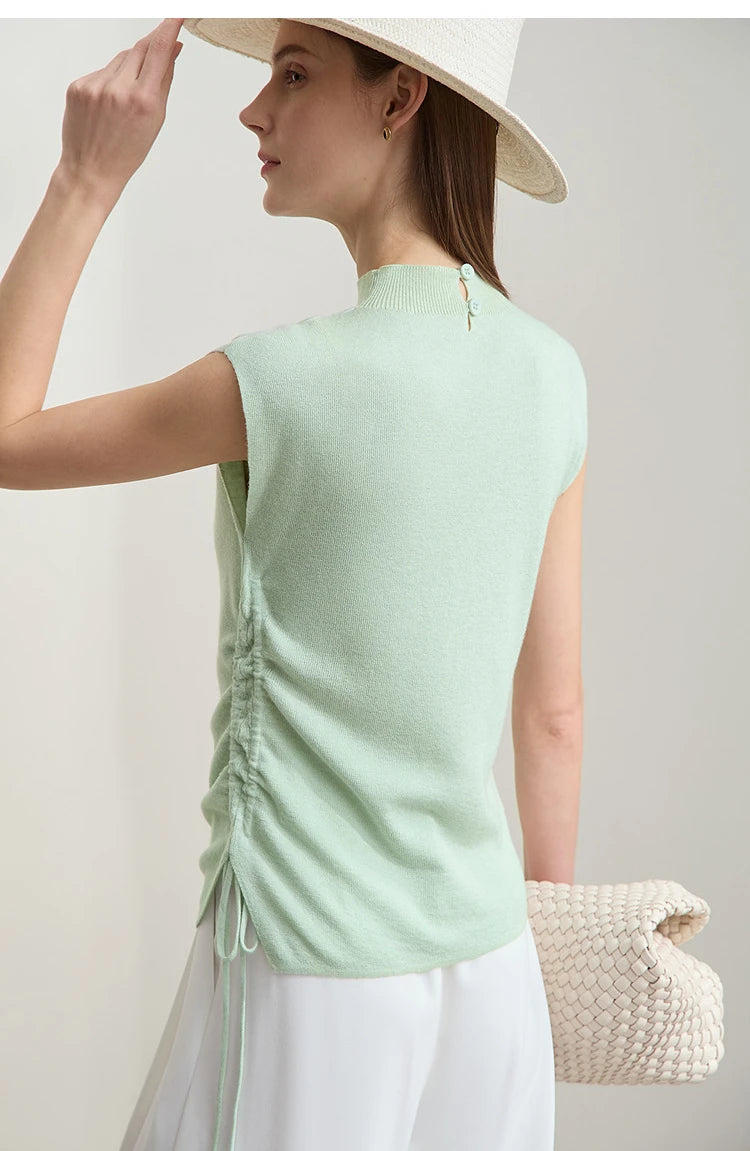 Damen-Halbrollkragen-Pullover Slim Kordelzug Wolle-Mix Sommer