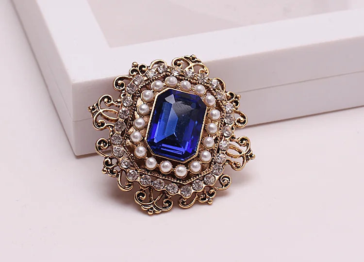 Brosche Perle Kristall Strass Quadrat Vintage Retro Luxus Damen