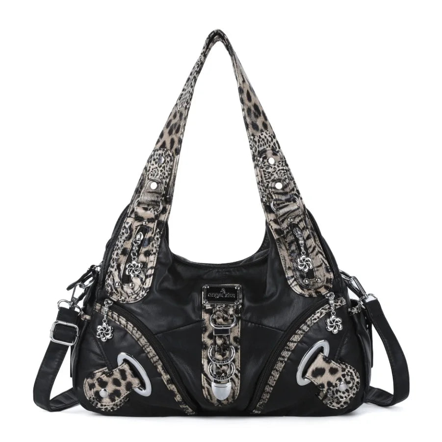 Damen-Schultertasche großes Fassungsvermögen Top-Handle stilvolle elegante Leopardendruck