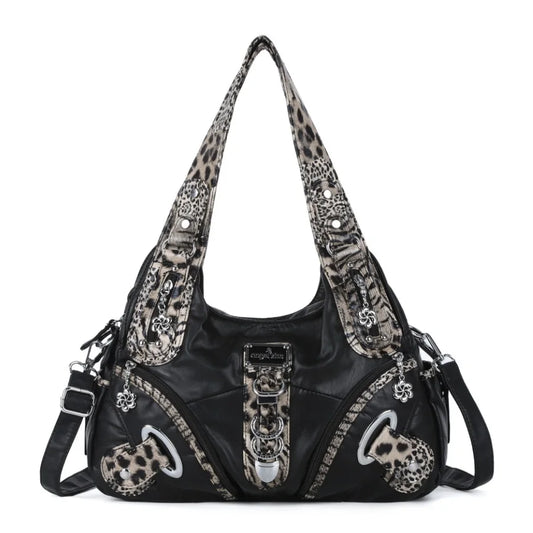 Damen-Schultertasche großes Fassungsvermögen Top-Handle stilvolle elegante Leopardendruck