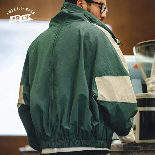 Herren Jacke Abnehmbare Patchworkjacke Doppelter Reißverschluss Stehkragen