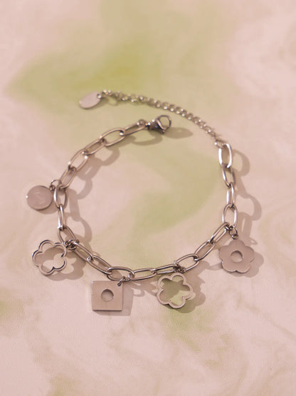 Damen-Charm-Armband mit Blumenmotiv aus Edelstahl