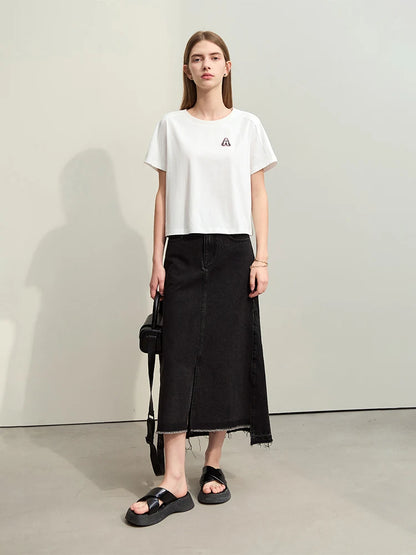 Damen T-Shirts im minimalistischen Stil mit lässigem O-Ausschnitt und Druck