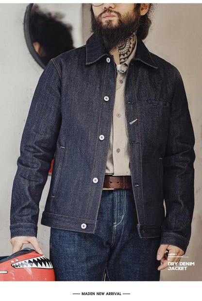 Herren Jeansjacke Retro 16,5 Unzen Schwere Baumwoll-Reversjacke Klassischer Mantel