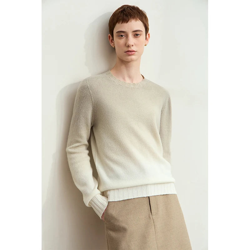 Amii Rundhals-Pullover mit Farbverlauf, langarm, gerippter Saum und Bündchen (helles Grau)