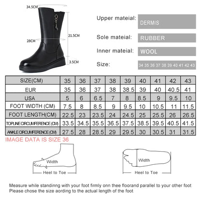 AIYUQI Women's Winter Boots Wool 2025  New Large Size 41 42 43 Women's Snow Boots Wool Flat Women's Mid-Boots
