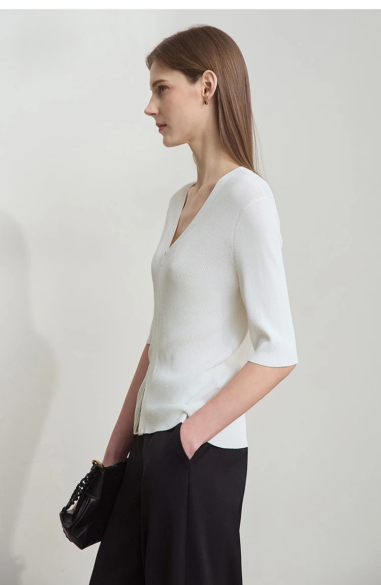 Damen V-Ausschnitt Strickjacke Slim Reißverschluss Viskose Herbst