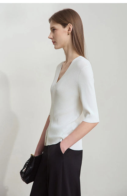 Damen V-Ausschnitt Strickjacke Slim Reißverschluss Viskose Herbst