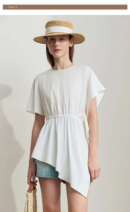 Damen T-Shirt mit rundem Hals und asymmetrischem Design für den Sommer