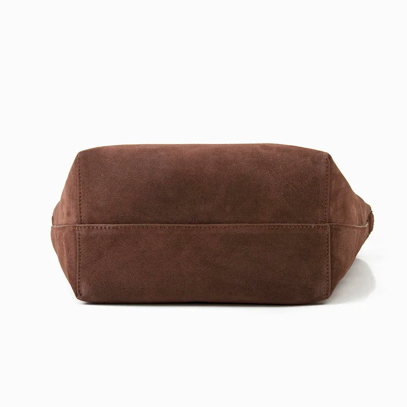 Damen Bucket-Tasche Aus Kaffee-Nubukleder | Schultertasche