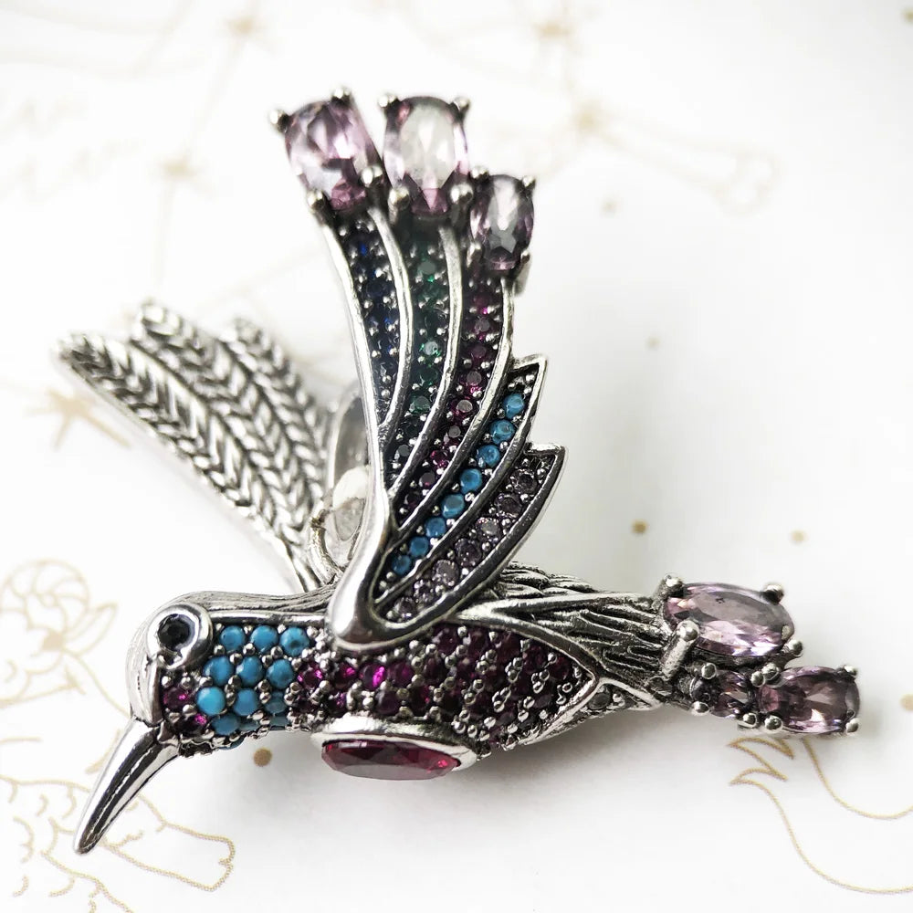 Damen-Anhänger bunter Kolibri Bohemia aus Sterlingsilber