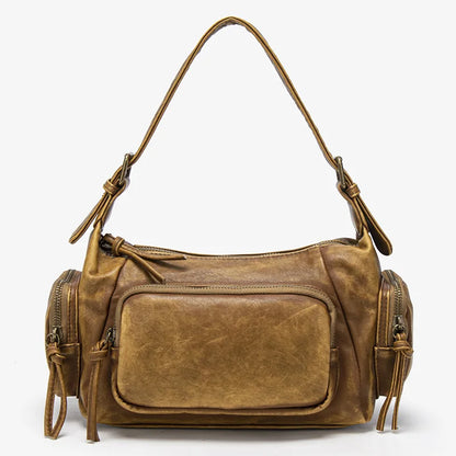 Damen-Hobo-Tasche aus Leder im Vintage-Look mit Mehrfach-Fächern und Tassel-Reißverschluss Alltagsbegleiter