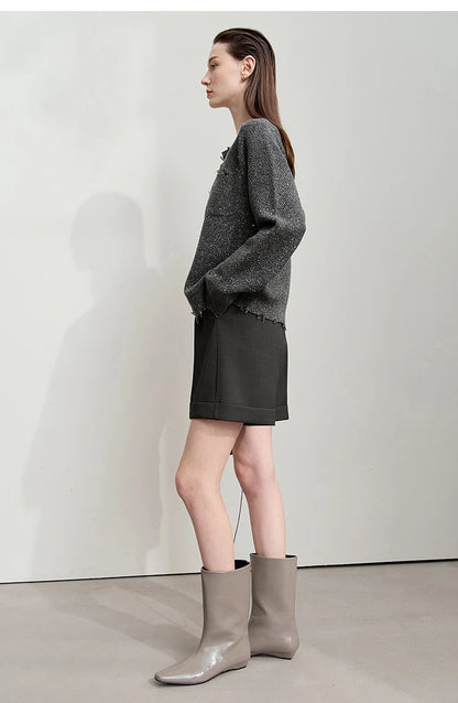 Damen-Strickjacke Rundhals englischer Stil einfarbig elegant Herbst