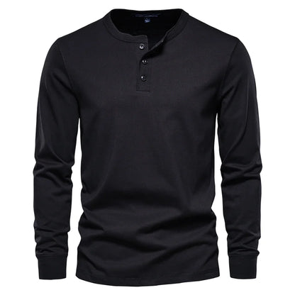 Herren Langarm T-Shirt mit Henley-Kragen im einfarbigen Casual-Stil