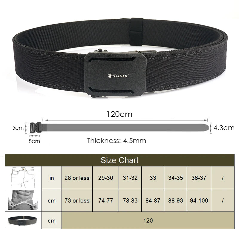 Herren-Taktischer Gürtel aus Nylon mit Automatischer Schnalle, 4,3 cm Breit, 120 cm Länge