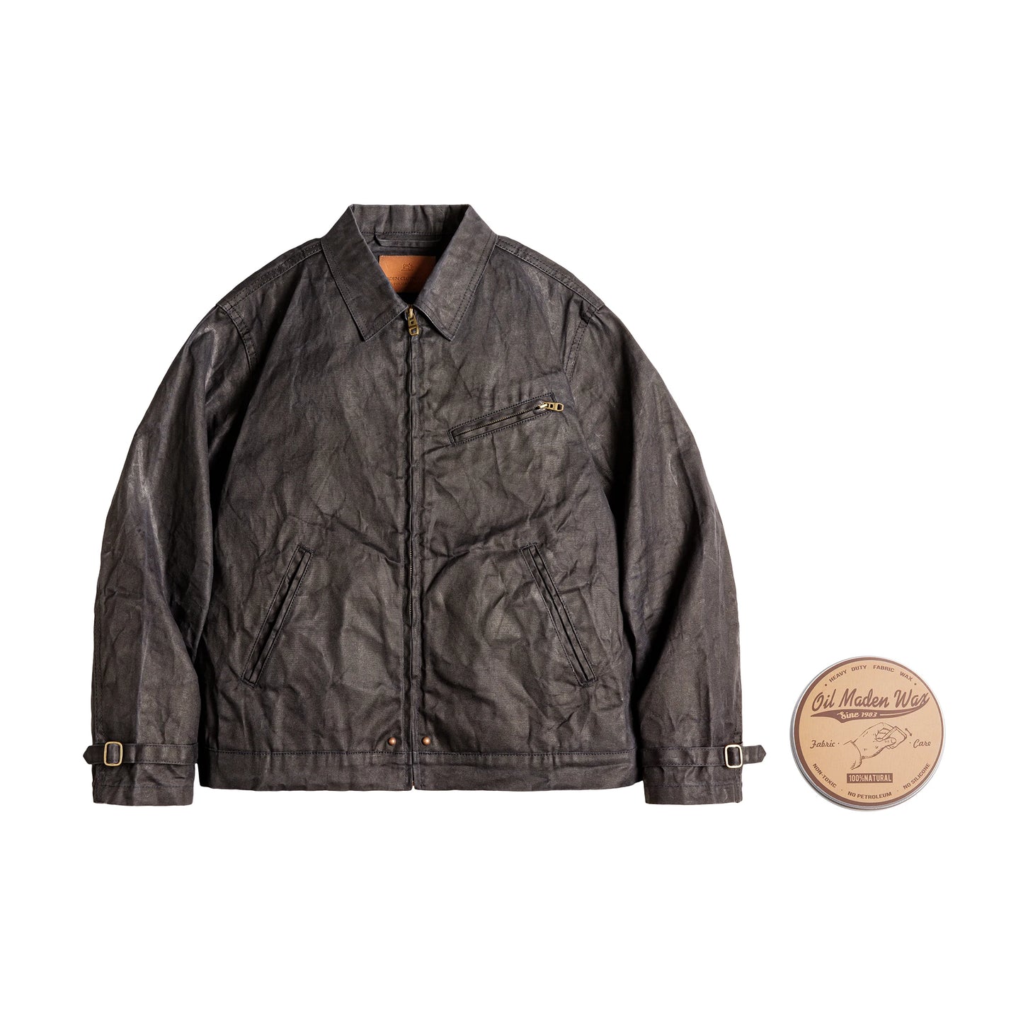 Herren Jacke Vintage IV Oil Waxed Canvas Revers Reißverschluss Taschen