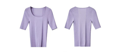 Damen-Strickpullover mit quadratischem Ausschnitt und Halbarm, fliederfarben