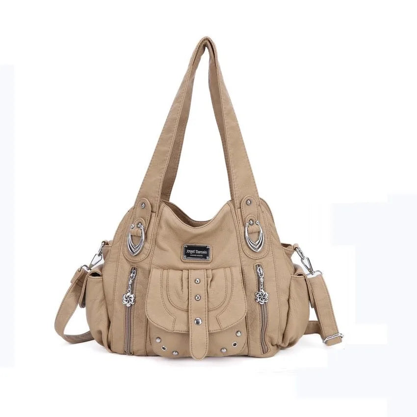 Damen-Schultertasche aus PU Mehrfachfächern Großem Fassungsvermögen Alltag und Reisen