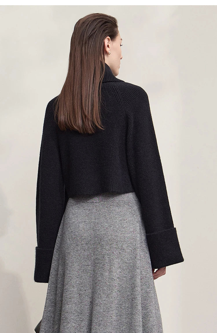 Damen-Rollkragenpullover kurz locker Raglanärmel Herbst-Winter