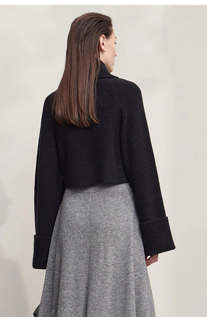Damen-Rollkragenpullover kurz locker Raglanärmel Herbst-Winter