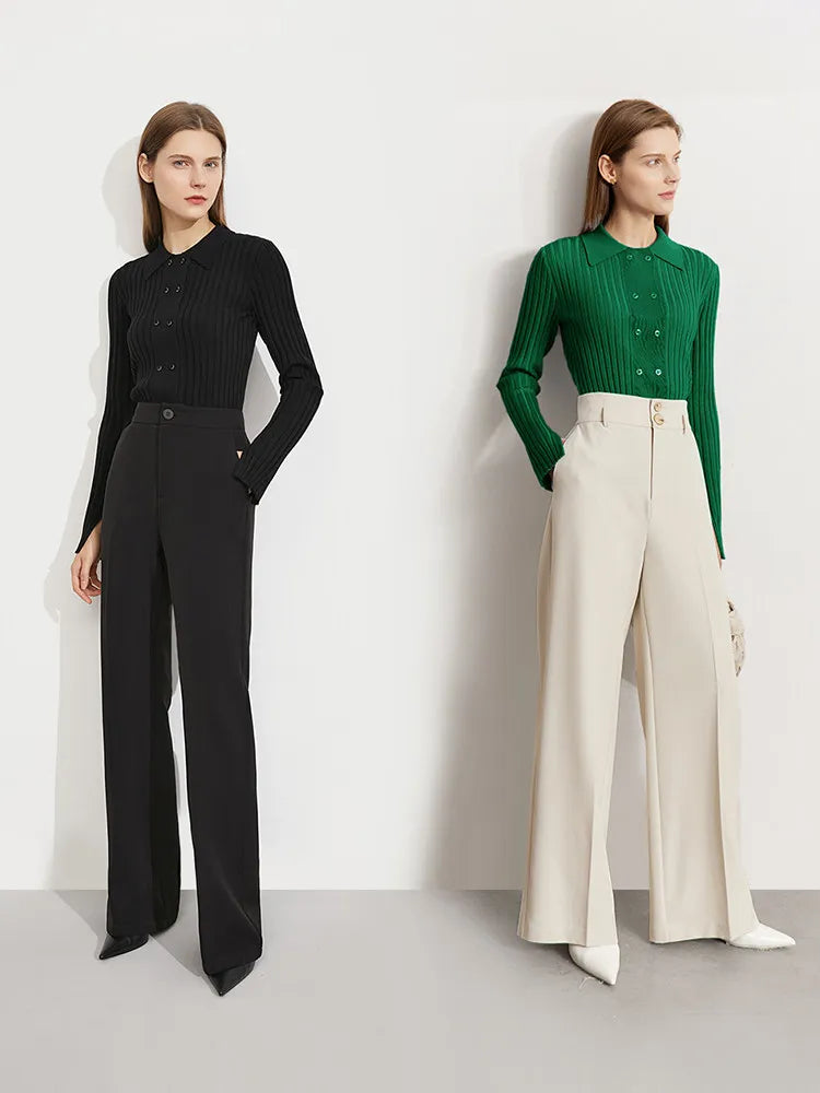Damen-Strickjacke Polokragen Slim doppelreihig Wolle-Mix Frühling-Herbst