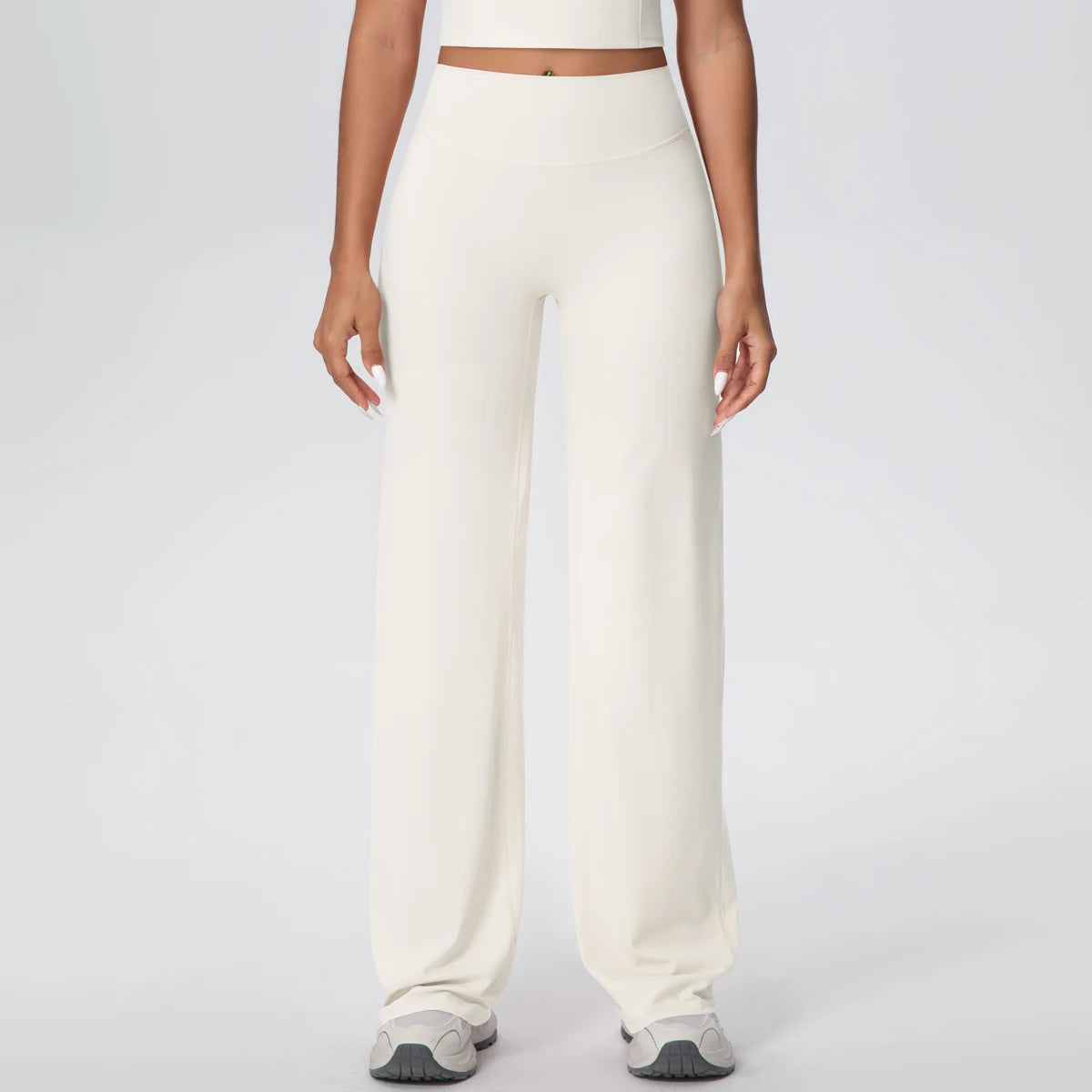 Hellbeige Yoga-Hose für Damen mit weitem Bein und hoher Taille