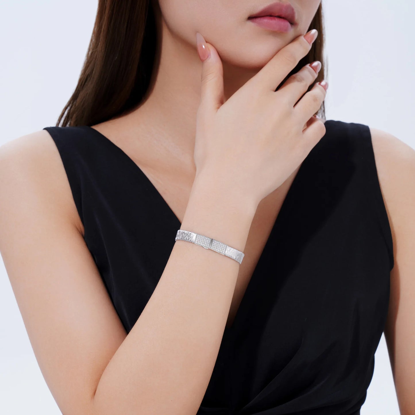 Damen-Tennisarmband Flachdraht mit Moissanit