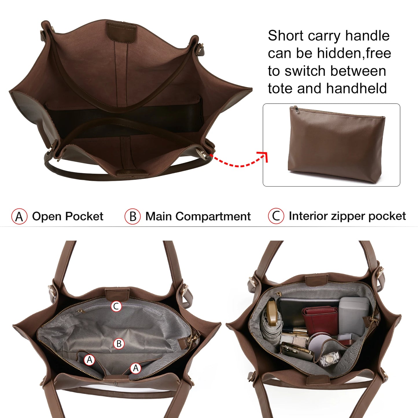 Damen Schultertasche Aus Splitleder Retro-Stil Großes Fassungsvermögen