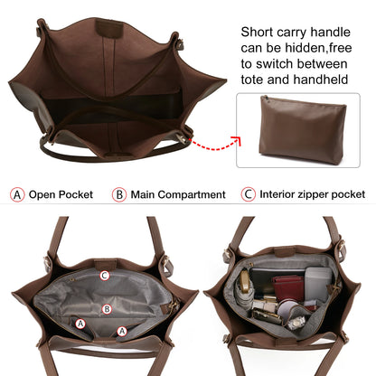 Damen Schultertasche Aus Splitleder Retro-Stil Großes Fassungsvermögen