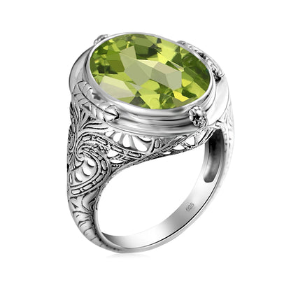 Unisex-Granat-Ring Großer Granatstein 14×18 mm Silber 925 Byzantinisches Design Feines Schmuckstück