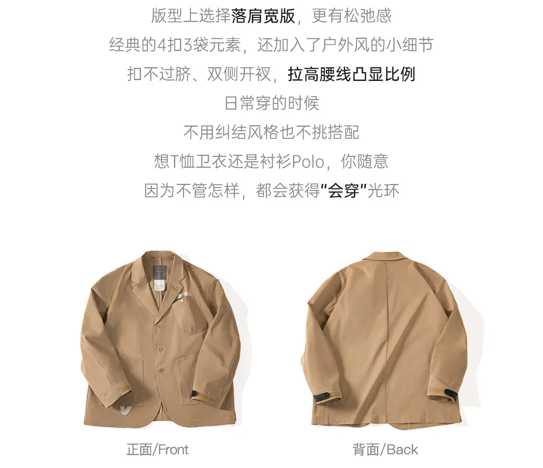 Herren Frühlingsjacke Lässig Einreihiger Blazer Reverskragen Mehrere Taschen Vintage