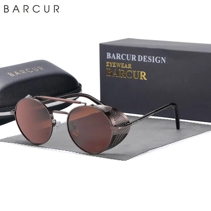 Sonnenbrille Steampunk rund Retro polarisiert Vintage Herren Damen B