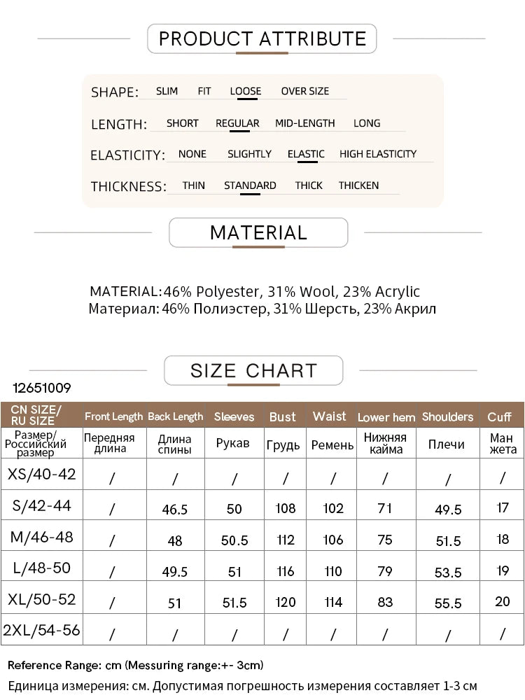 Größentabelle und Materialangaben zu Damen-Oberteil und Rock