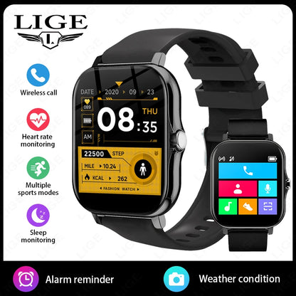 LIGE 1,44 Zoll Full Touch Screen Smart Uhr Bluetooth Anruf BT Musik EKG Gesundheit Überwachung Männer Frauen Smartwatch Für IOS Android