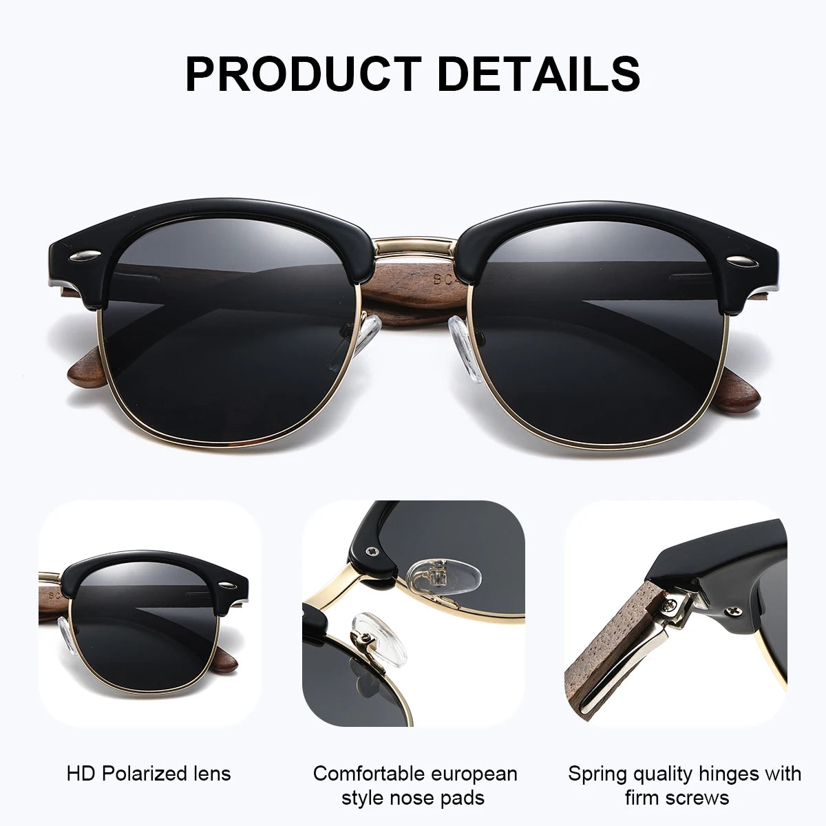 Damen-Sonnenbrille rund Walnuss-Bügel polarisiert UV400 modisch