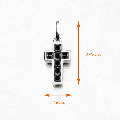 Damen-Charm-Anhänger Kreuz schwarzer Stein klassisch aus Sterlingsilber