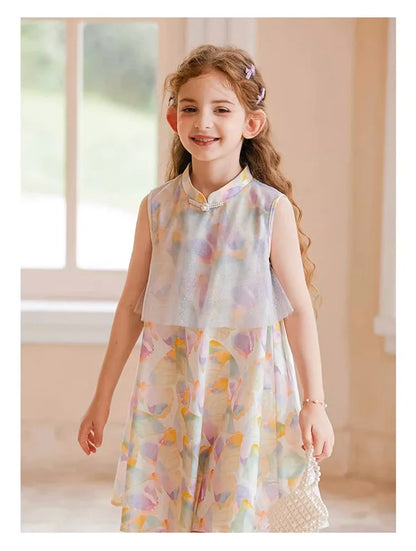 Ärmelloses Mädchen-Kleid mit Pailletten für Geburtstag oder Hochzeit in Weiß, Rosa und Dunkelgrün – festliche Kinderbekleidung