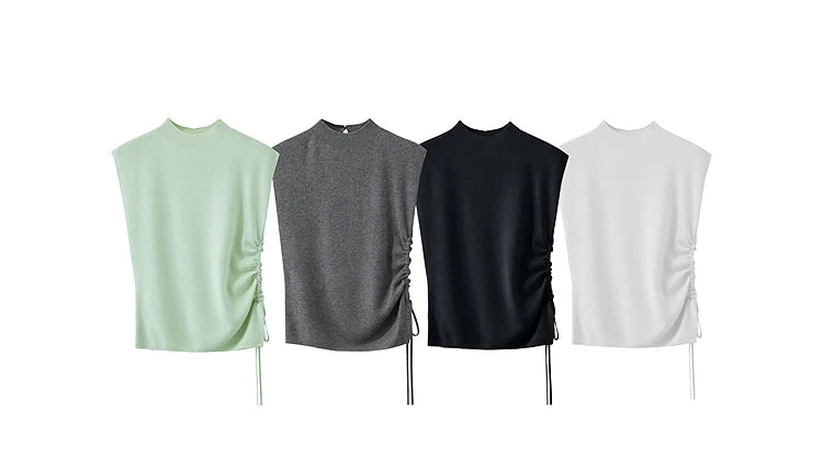 Damen-Halbrollkragen-Pullover Slim Kordelzug Wolle-Mix Sommer