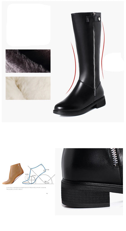 AIYUQI  Women Winter Boots 2025 New Genuine Leather Long Boots Women Big Size 41 42 43 Wool Warm Zipper Riding Boots Women