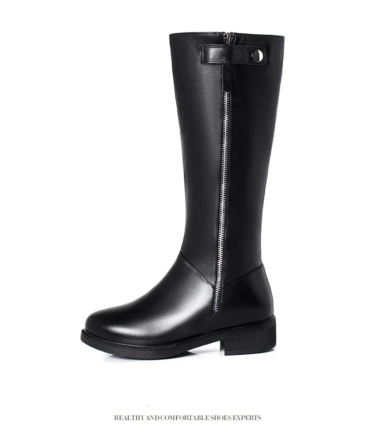 AIYUQI  Women Winter Boots 2025 New Genuine Leather Long Boots Women Big Size 41 42 43 Wool Warm Zipper Riding Boots Women
