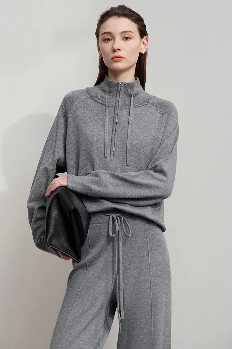 Damen-Rollkragenpullover locker Raglan Wolle-Mix Herbst-Winter