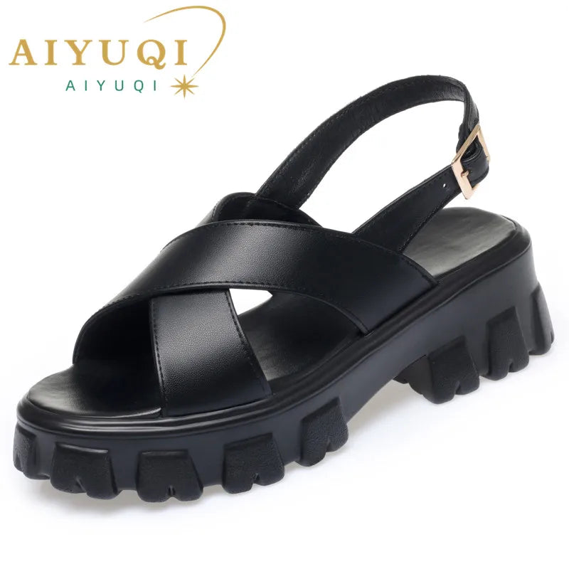 AIYUQI Frauen Sandalen Römischen 2025, Sommer Neue Echt Leder Damen Sandalen Große Größe 41 42 43 Plattform Mode sandalen Mädchen