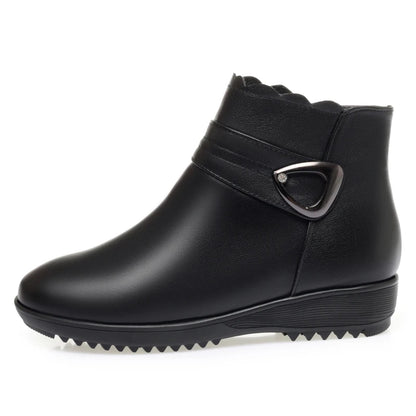 Damen Schneestiefel aus echtem Leder mit rutschfestem flachem Boden