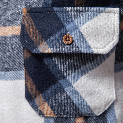 Herren Kariertes Hemd im Casual-Stil mit doppelten Taschen für Herbst und Winter