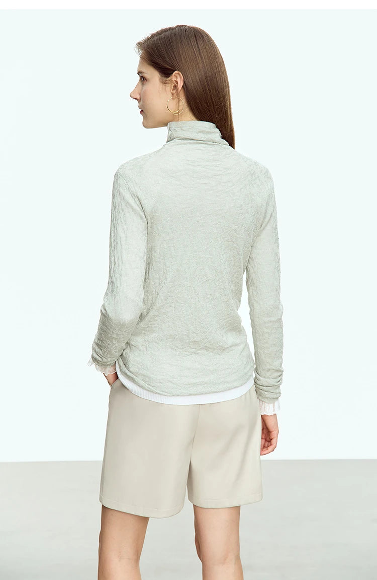 Damen-Rollkragenpullover Wolle-Mix schlank dünn Winter
