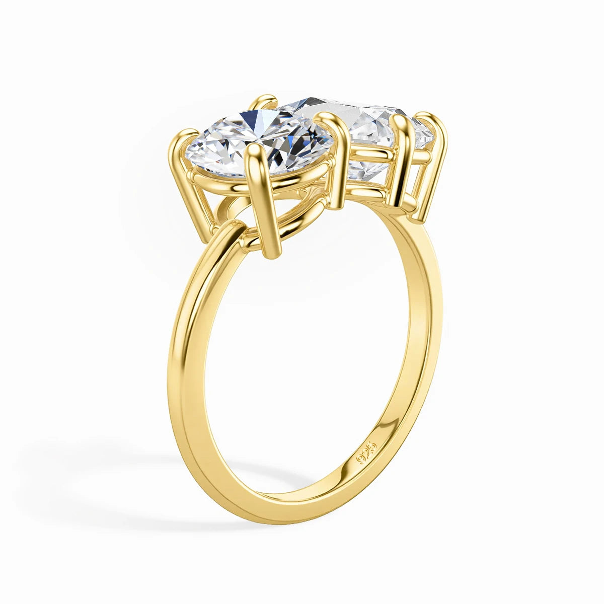 Damen-Verlobungsring mit zwei Moissanit-Steinen aus Silber 925 und 18K-Goldplattierung