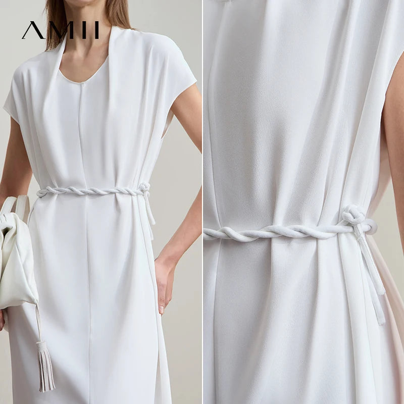 Elegantes Damen Midikleid Mit Taillenband Büromode Sommer 2025 Trend