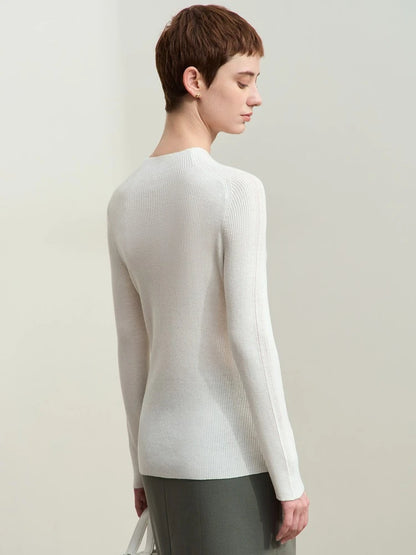 Damen-Halbrollkragen-Pullover Slim Raglan Wolle-Mix Herbst-Winter