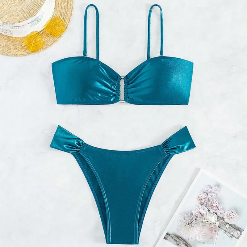 Verführerisches Bikini-Set mit Perlenkette und Push-up-Effekt – ideal für Strand und Pool