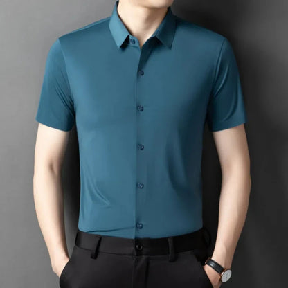 Herren-Hemd mit Vier-Wege-Stretch, Farbblock-Diamantmuster und Knopfleiste – ideal für Business-Casual und formelle Anlässe.